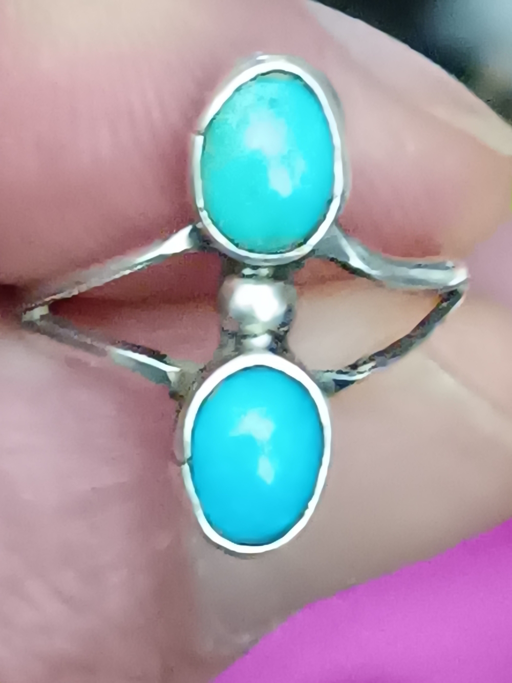 Sterling Silver Double Turquoise Navajo Style Native American Ring Sz 5.5 Unsign